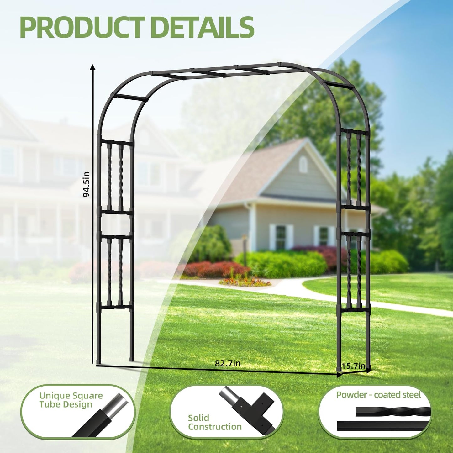 6.9x7.9FT Square Tube Garden Arbor Trellis,Unique Design Metal Arch for Climbing Plants Outdoor,Large Wedding Arch for Ceremony,Lawn Patio Backyard Decoration