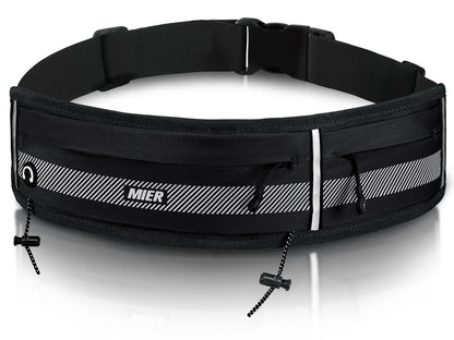 MIER Running Belt for Men Women Slim Fanny Pack Phone Holder Jogging Pouch with Marathon Bib Clip Runner Waist Pack for Walking Cycling for Keys, Cards & Essentials (Black)