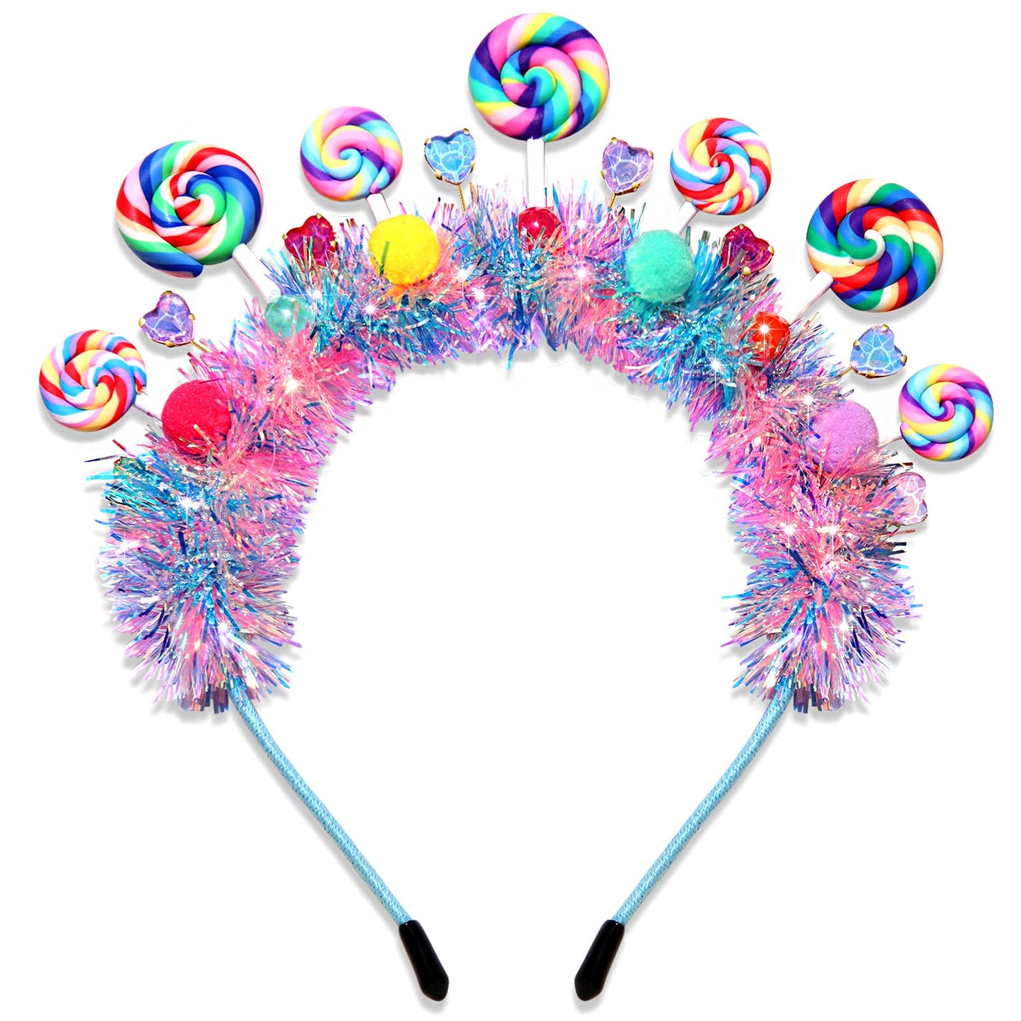 NVENF Candy Headband for Women Girls Colorful Pom Pom Lollipop Headbands Candyland Costume Outfits Candy Accessories Birthday Party Favors Halloween Holiday Christmas Outfits Gifts (Pattern A)