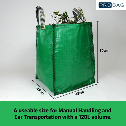 Garden Waste Bags - 120 Litre - 1 to 5 Sacks - PREMIUM GRADE - Industrial Fabric and Handles - Heavy Duty Garden/Green Waste Sacks (3 sacks)