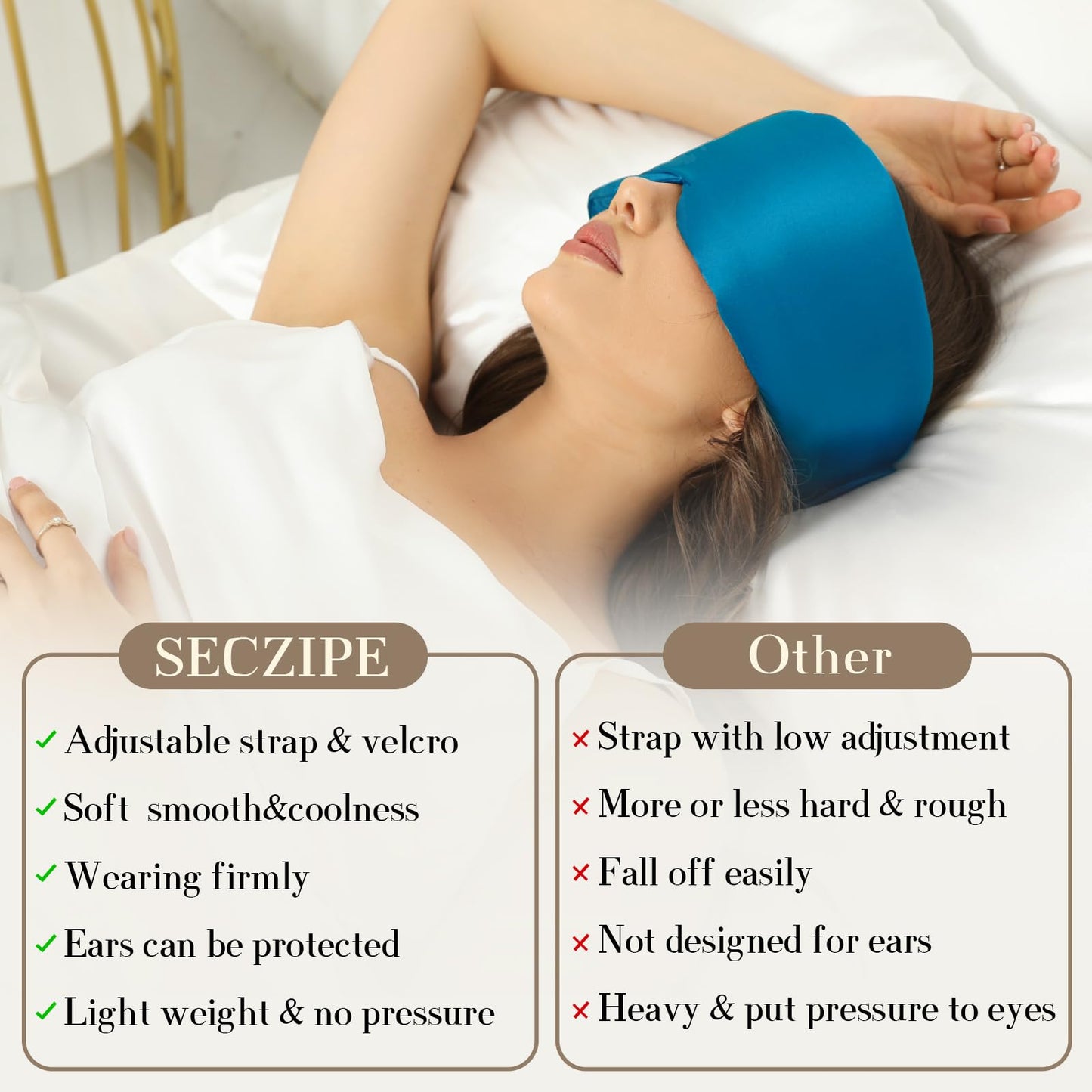 100% Mulberry Silk Sleep Mask Eye Mask for Women Man with Adjustable Band, for Side Sleeper Blackout Sleep Mask for Travel Rest and Office Large Size (Taupe)