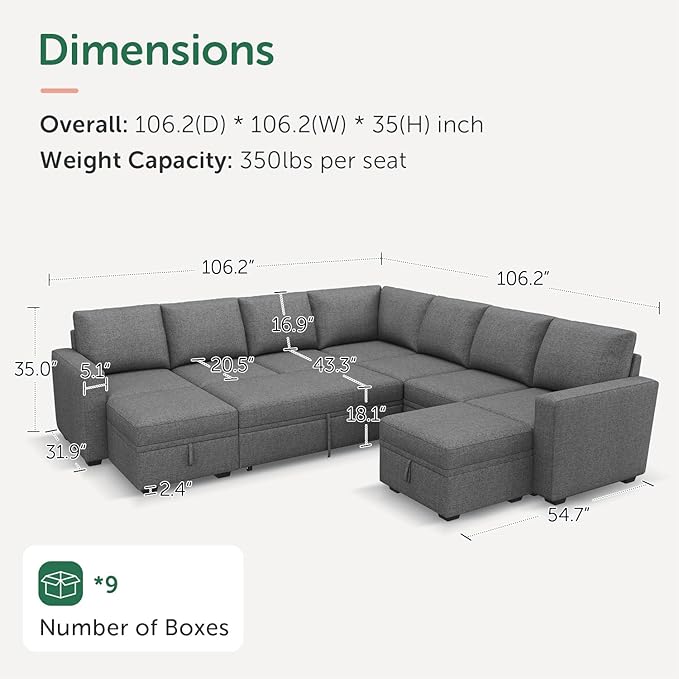 HONBAY Modular Sectional Sleeper Sofa