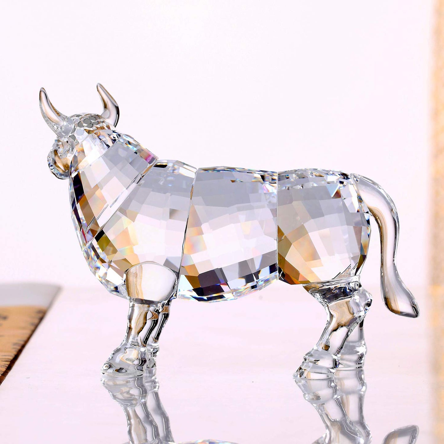 DOJOZ Crystal Bull Cow Ox Cattle New Year Gifts Home Decorations Figurines Collectibles Animal (White)