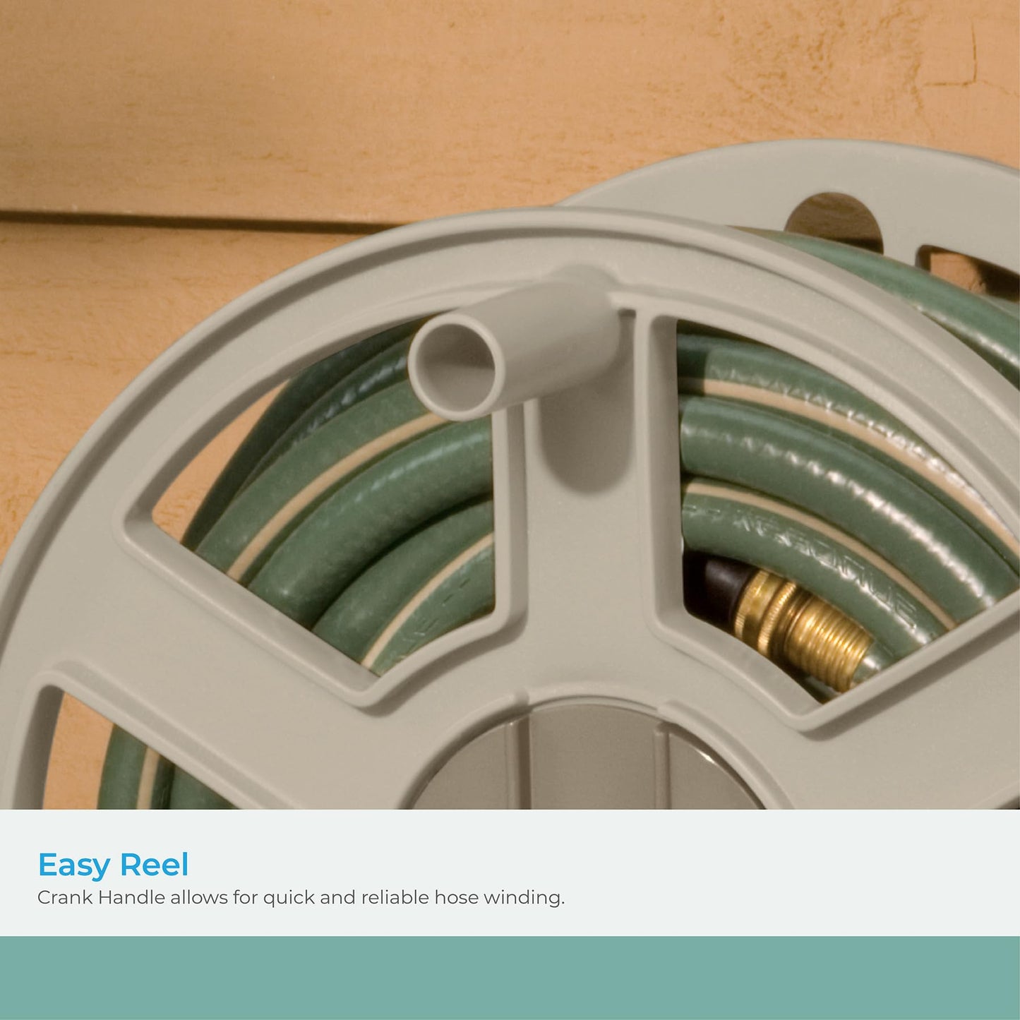 Suncast 100 Ft. Wall Mount Hose Reel Side Winder for Yard, Garden, Space-Saving Design, Easy Hose Storage, Fully Assembled, Taupe (Open Box), Made in the USA