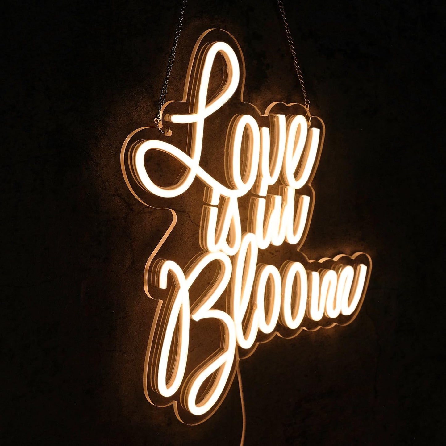 Virlusy Love is in Bloom Neon Sign for Wall Decor Dimmable Led Lights Signs Letters Signs for Bridal Shower Warm White Neon Light Room Decor for Wedding Engagement Christmas Party Gift 12.8*15.16 in