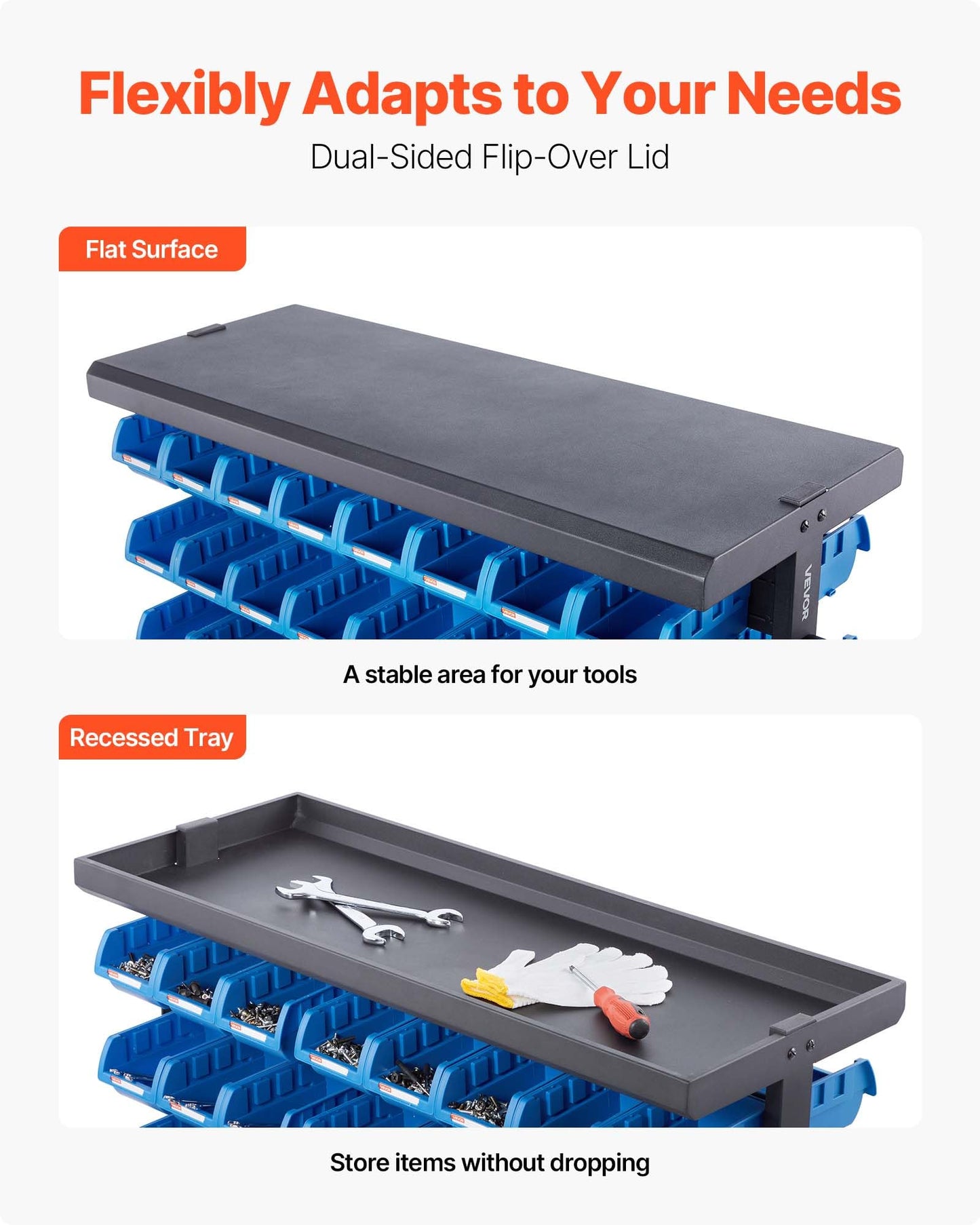 VEVOR 7-Tier Double-Sided Rolling Bin Storage Rack, 94 Plastic Bins, Dual-Sided Parts Organizer with Wheels, Mobile Tool Organizer for Garage, Warehouse, Office, Restaurant, Classroom, Kitchen