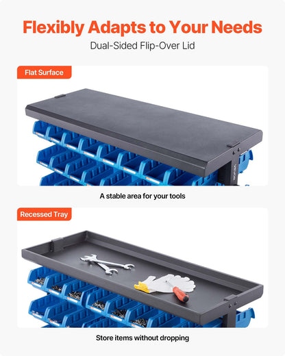 VEVOR 7-Tier Double-Sided Rolling Bin Storage Rack, 94 Plastic Bins, Dual-Sided Parts Organizer with Wheels, Mobile Tool Organizer for Garage, Warehouse, Office, Restaurant, Classroom, Kitchen