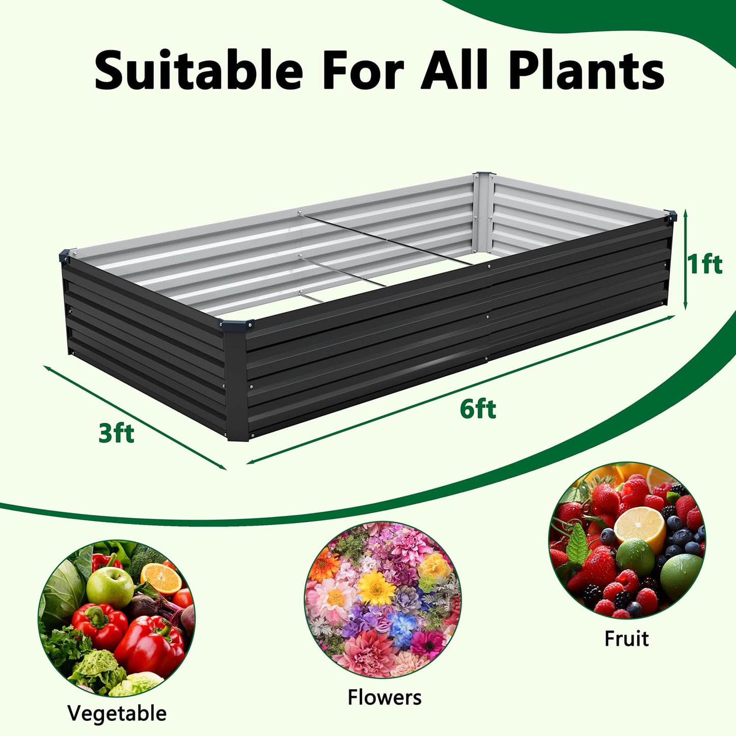 Meberam 2 Pack 6x3x1FT Galvanized Raised Garden Beds Kit Outdoor Metal Gardening Planter Box for Vegetable Elevated Flower Herbs,Black