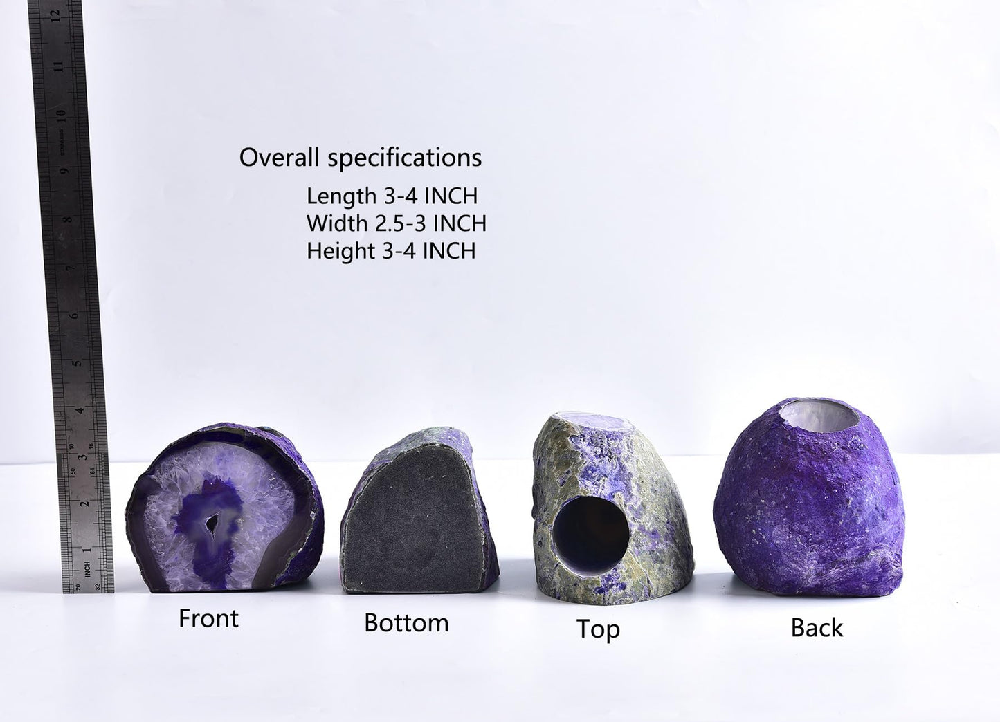 AMOYSTONE Natural Purple Agate Candle Holder 1.5-2lb, Raw Geode Base - Versatile Decor for Meditation, Yoga Studio & Home Mantel