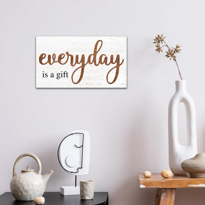 Everyday Is A Gift Wooden Hanging Sign - 6.8" x 12" Motivational Rustic Plaque With Metal Hook For Home Office - Door, Wall Hanging Decoration With Saying - Gifts For Families & Friends - A03