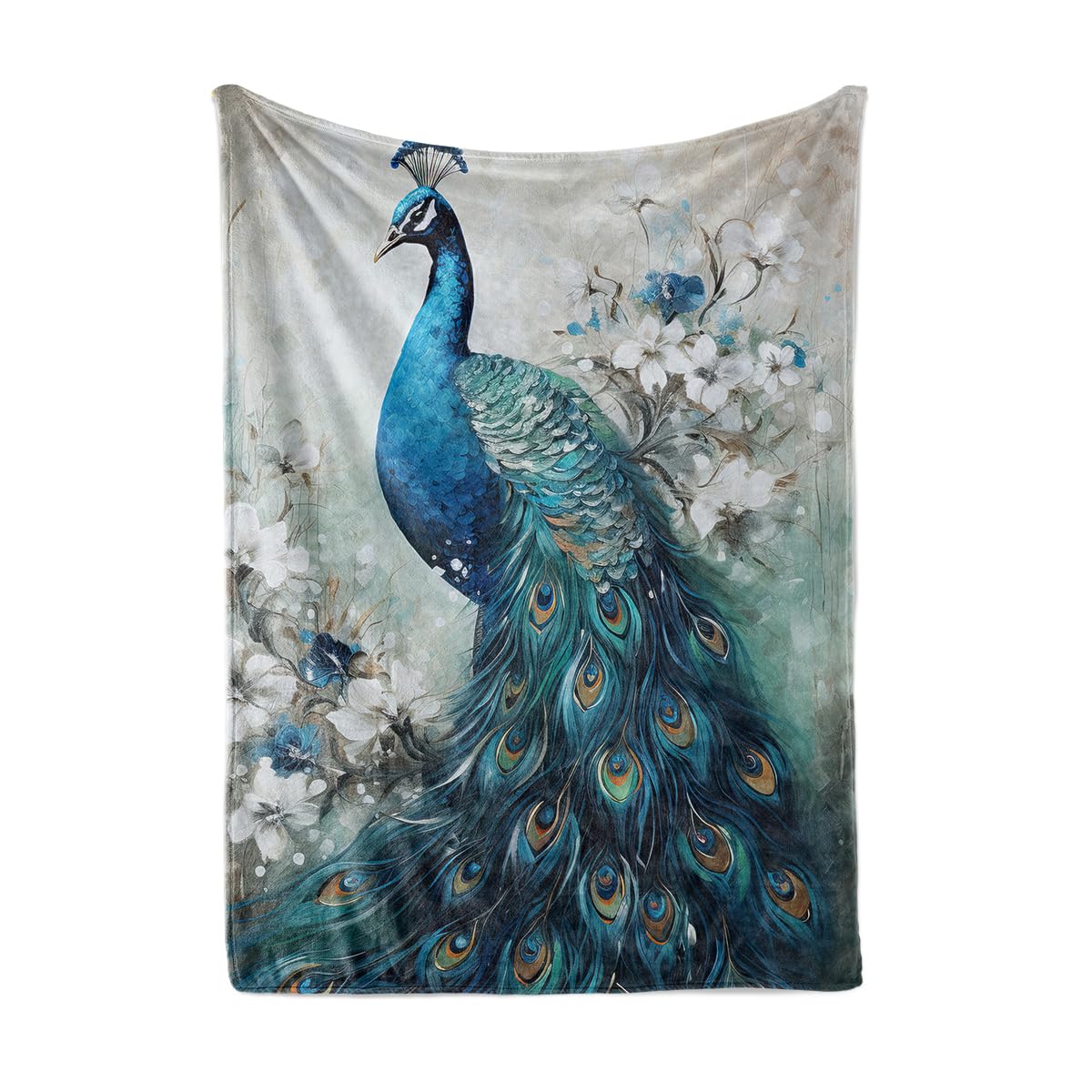 HUNXIAOJ Peacock Throw Blanket Peacock Themed Decor Animal Print Blanket King Size Soft Warm Flannel for Sofa Bed (30 in x 40 in)