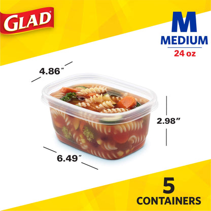 GladWare Soup & Salad Everyday Use, Medium Rectangle Storage, Standard, 24 Oz, 5 Count
