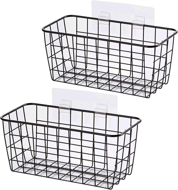 2 Set Adhesive Hanging Wall Basket Inside Cabinet Door Organizer, Wall Storage