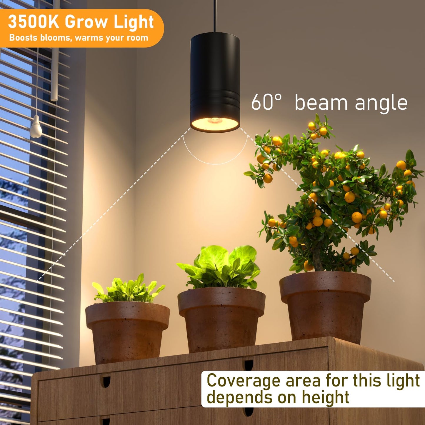 40W Plant Lights for Indoor Growing, Hanging Plant Lamp for Indoor Plants, Large Tall Plant, Garden, Flowers, Greenhouse, with Timer and 15ft Braided Cord, 3000K Full Spectrum, COB Bulb Aluminum Black
