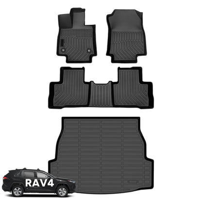 Wayhigh® Floor Mats & Cargo Liner for Toyota RAV4 Hybrid 2019-2024 2025(Only Hybrid) All Weather TPE Car Mats Waterproof Heavy Duty Floor Liners Custom Fit for RAV4 Accessories- Black