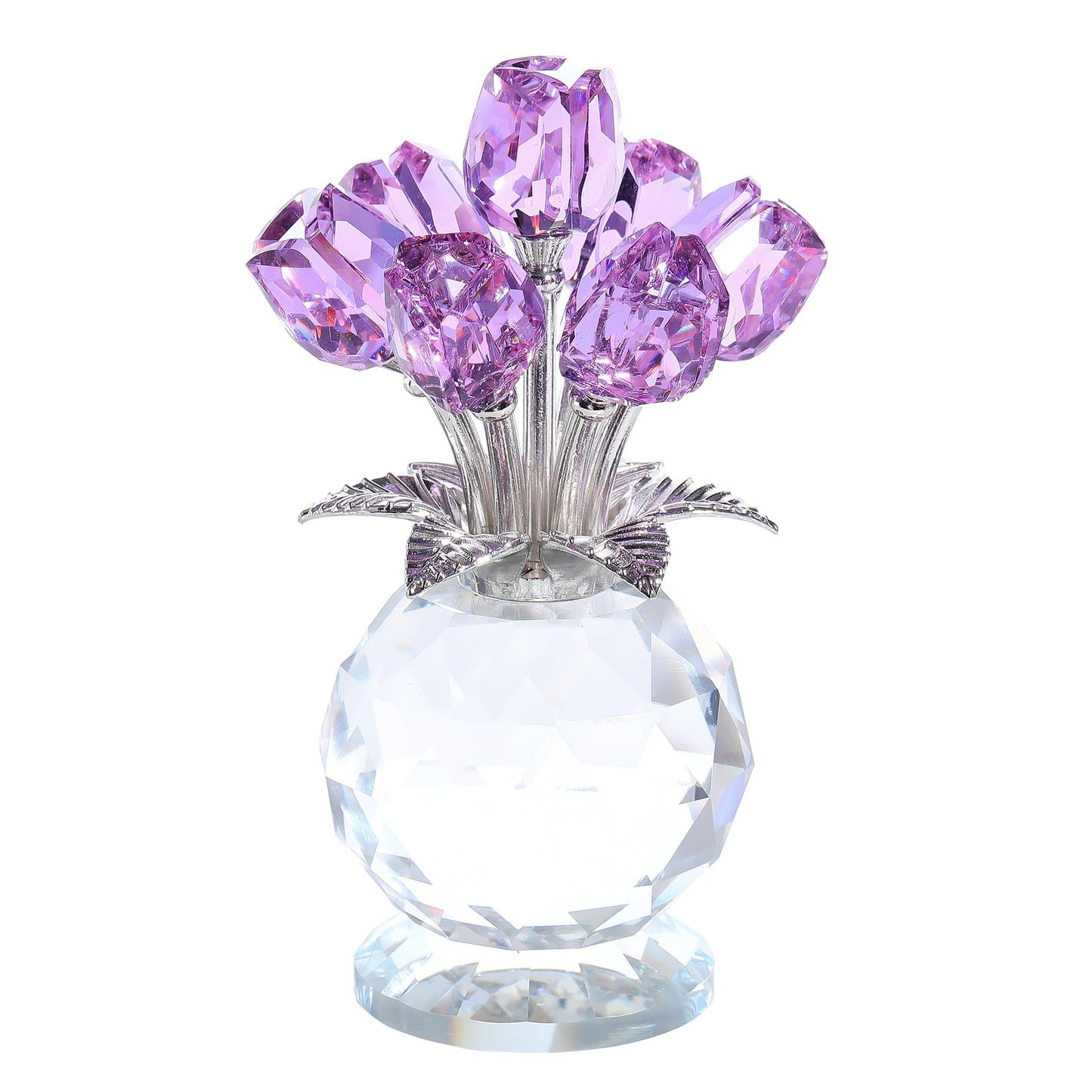 Ornalrist Crystal Purple Tulips Bouquet Figurines Gifts for Her Glass Purple Flowers Decor for Home Romantic Floral Presents for Women Mom Wife Mother's Day Birthday Anniversary Christmas