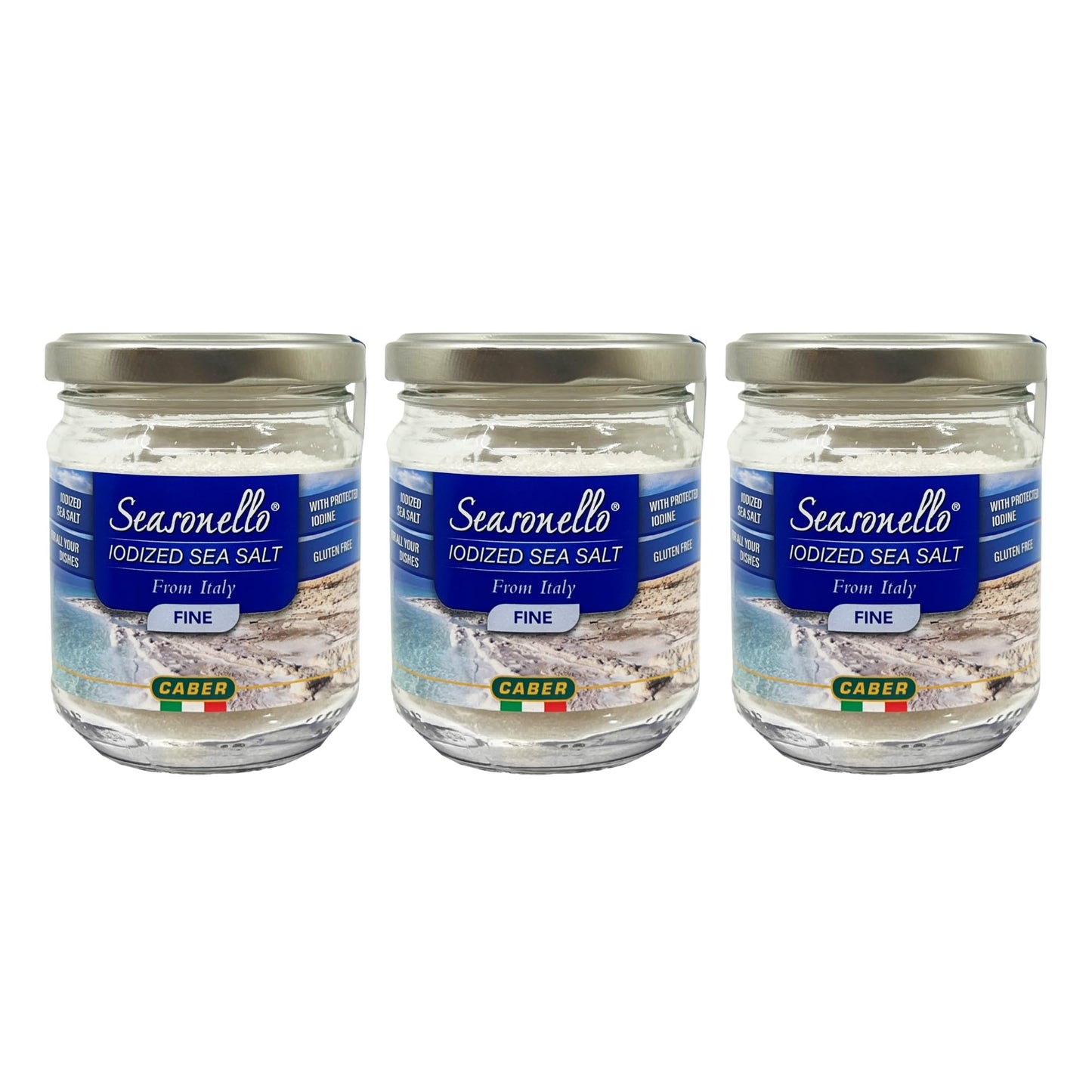 Sanniti Seasonello Fine Iodized Sea Salt, 7.05 oz – From The Sardanian Sea, Gluten-Free, With Protected Iodine, Great for All Your Dishes [Pack of 3]