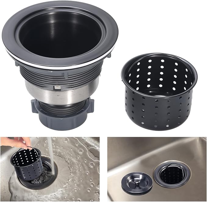 Kitchen Sink Drain 3-1/2 Inch Black Sink Drain Assembly Kit, Removable Deep