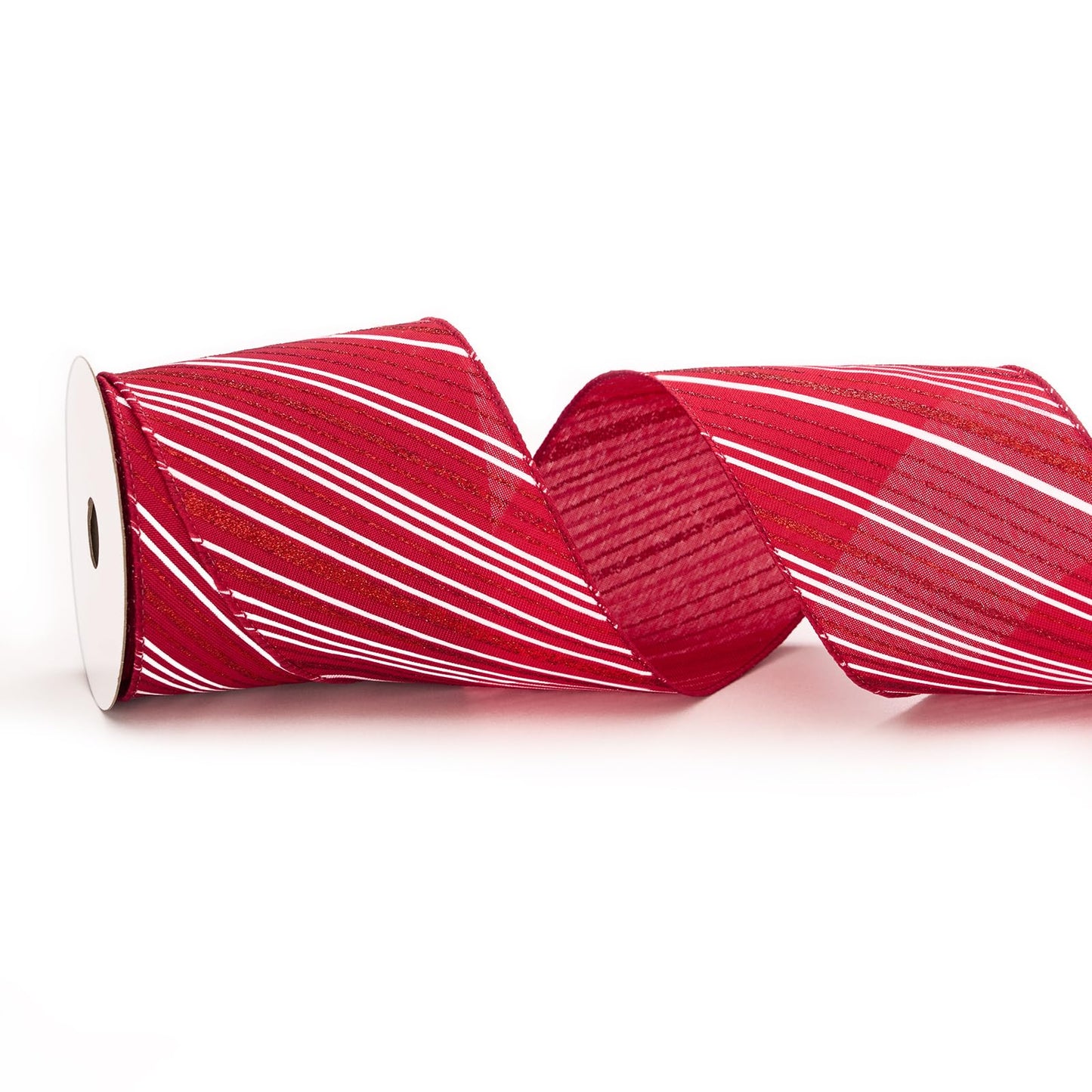 PAPER FAIR 4 Inch Candy Cane Christmas Wired Ribbon for Wreath Crafts, 4'' x 10 Yds (30 Feet), Red Glitter Stripe Burlap Extra Wide Xmas Wired Ribbon for Bow Ornaments, Tree Skirt, Topper Bow