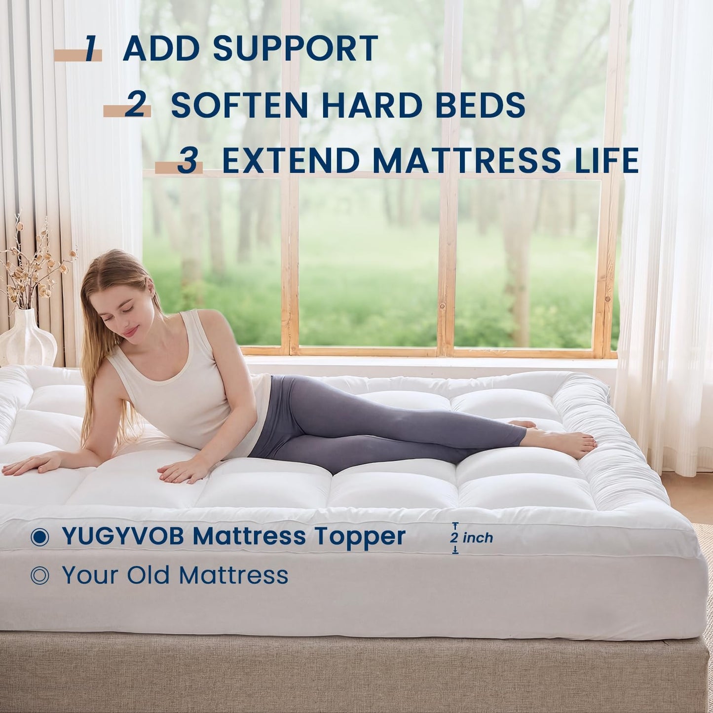 YUGYVOB Mattress Pad Extra Thick, Cooling, and Breathable Full Size Mattress Topper 8-21" Deep Pocket Soft Down Alternative Fill