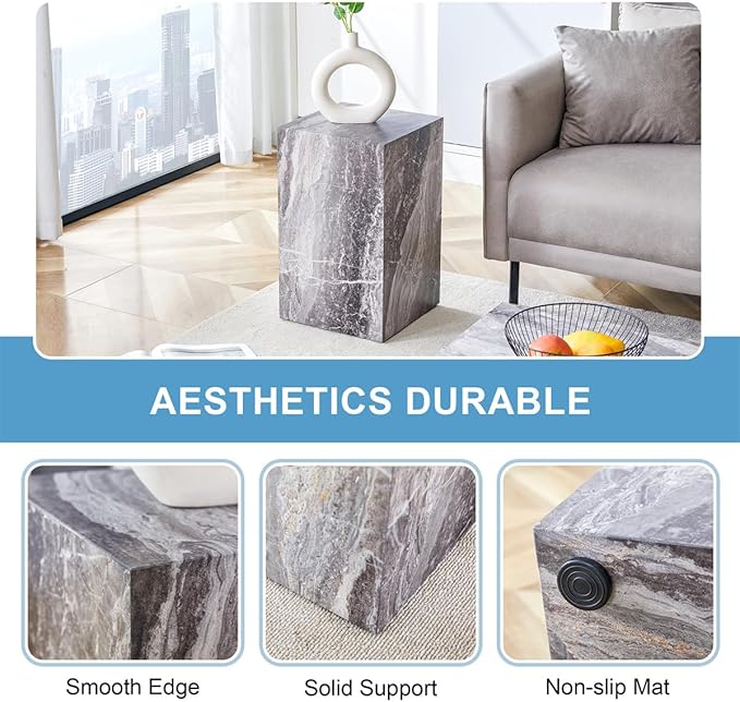 Coffee Table Set for 3, Living Room Table Set, Faux Marble Coffee Table and