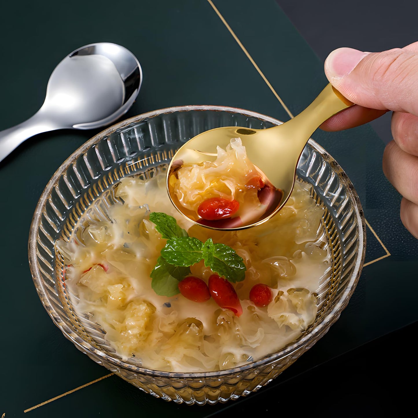 5PCS Short Handle Spoon, Stainless Steel Mini Spoons Thickened Small Round Spoon For Salt Condiments Dessert Tea Coffee (Black)