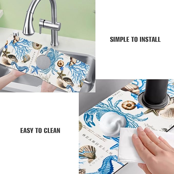 Sink Faucet Absorbing Mat, 2 Pack Drying Mat Around Faucet Sink Splash Guard