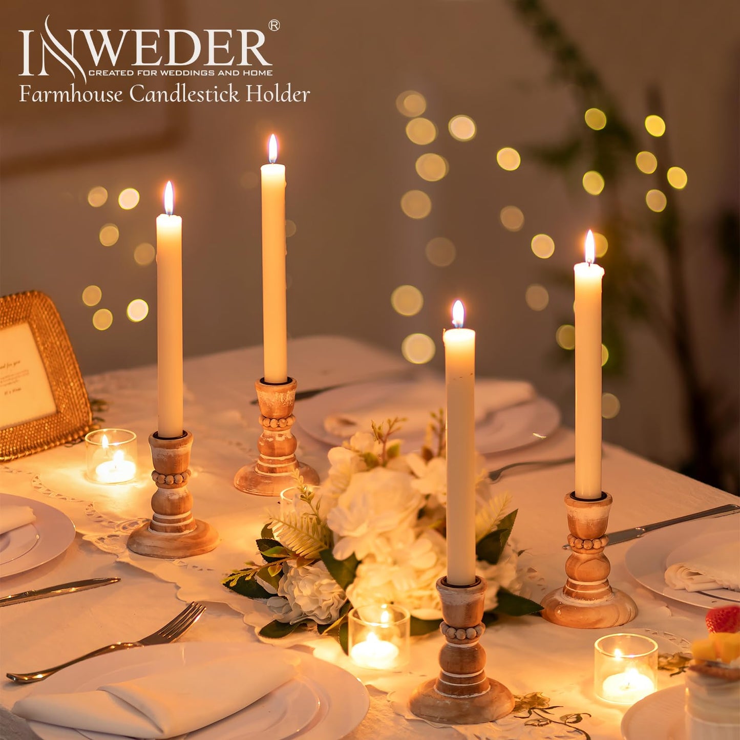 Inweder Wooden Taper Candle Holders: Rustic Wood Candlestick Holders Farmhouse Fall Decor for Living Room Dinning Table Centerpiece Christmas Set of 2