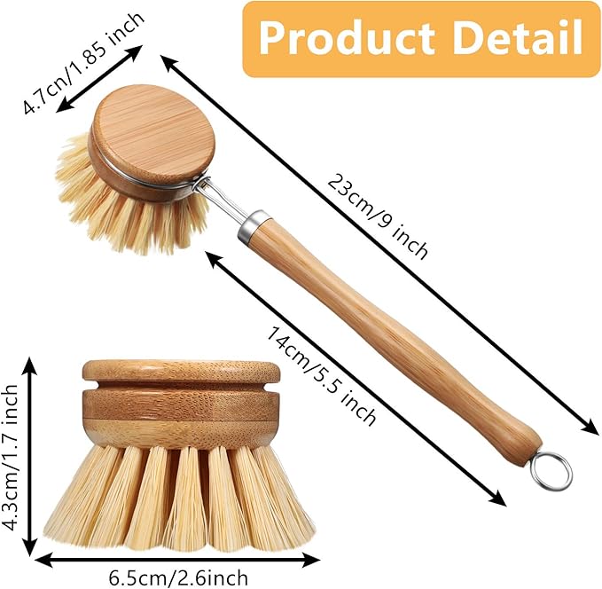 Patelai 8 Pieces Wooden Kitchen Dish Brush Include Bamboo Scrub Cleaning Brush
