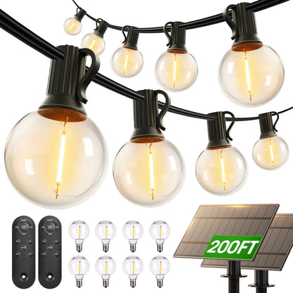 addlon 200FT(2 Pack*100FT) Solar String Lights Outdoor Waterproof with Remote, Dimmable Commercial Grade Solar Powered String Lights with 108 LED Bulbs, Hanging Light for Backyard Party Decor