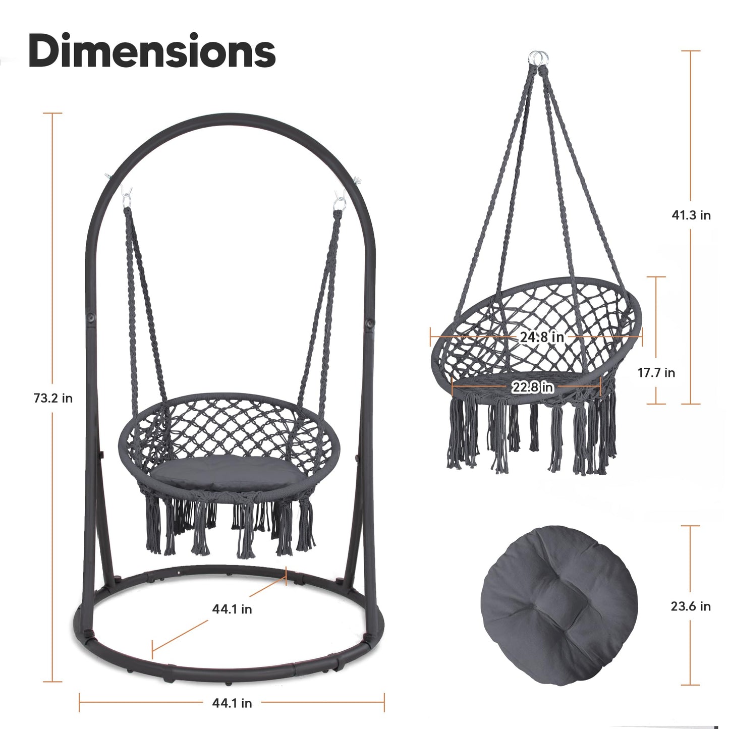 SUNCREAT Indoor Hammock Swing Chair with Stand, Hanging Chair Outdoor with Stand, 330 lbs Capacity, Patented, Grey