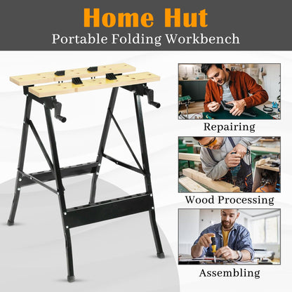 HH Home Hut Portable Folding Workbench - Versatile Woodworking Bench, Ideal for DIY Projects, Workmate Compatible - Foldable Wood Clamping Work Benches Woodwork
