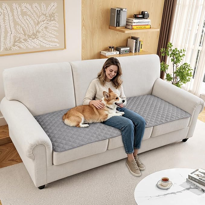 Dog Couch Cover for Sofa 100% Waterproof Faux Linen Sofa Covers for 3 Cushion