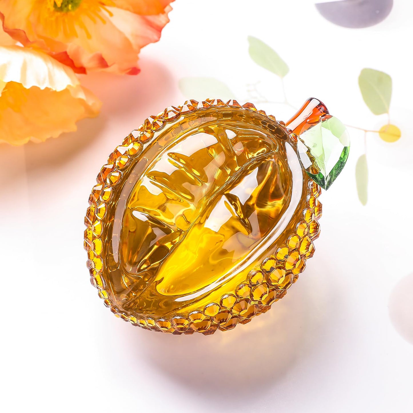 LONGSHENG - SINCE 2001 - Crystal Durian Figurine Fruit Ornaments Collectibles Rhinestone Glass Fruit Decoration Crystal Office Desk Table Home Decor Paperweight