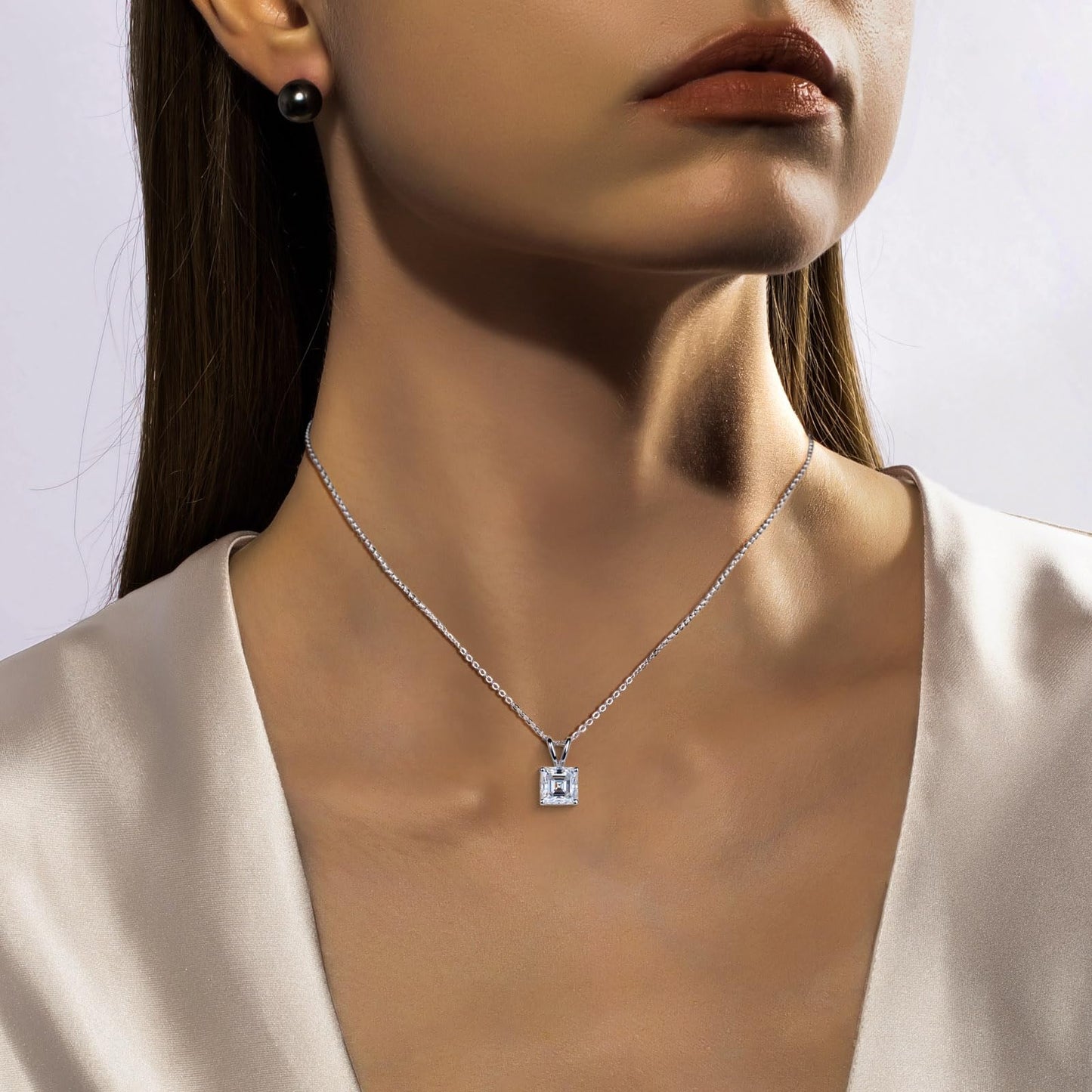 AnuClub Asscher Cut Moissanite Pendant Necklace 2CT D Color VVS1 925 Sterling Silver Everyday Wear Necklace for Women Wife Her with Certificate, 40+2+3cm Adjustable Chain