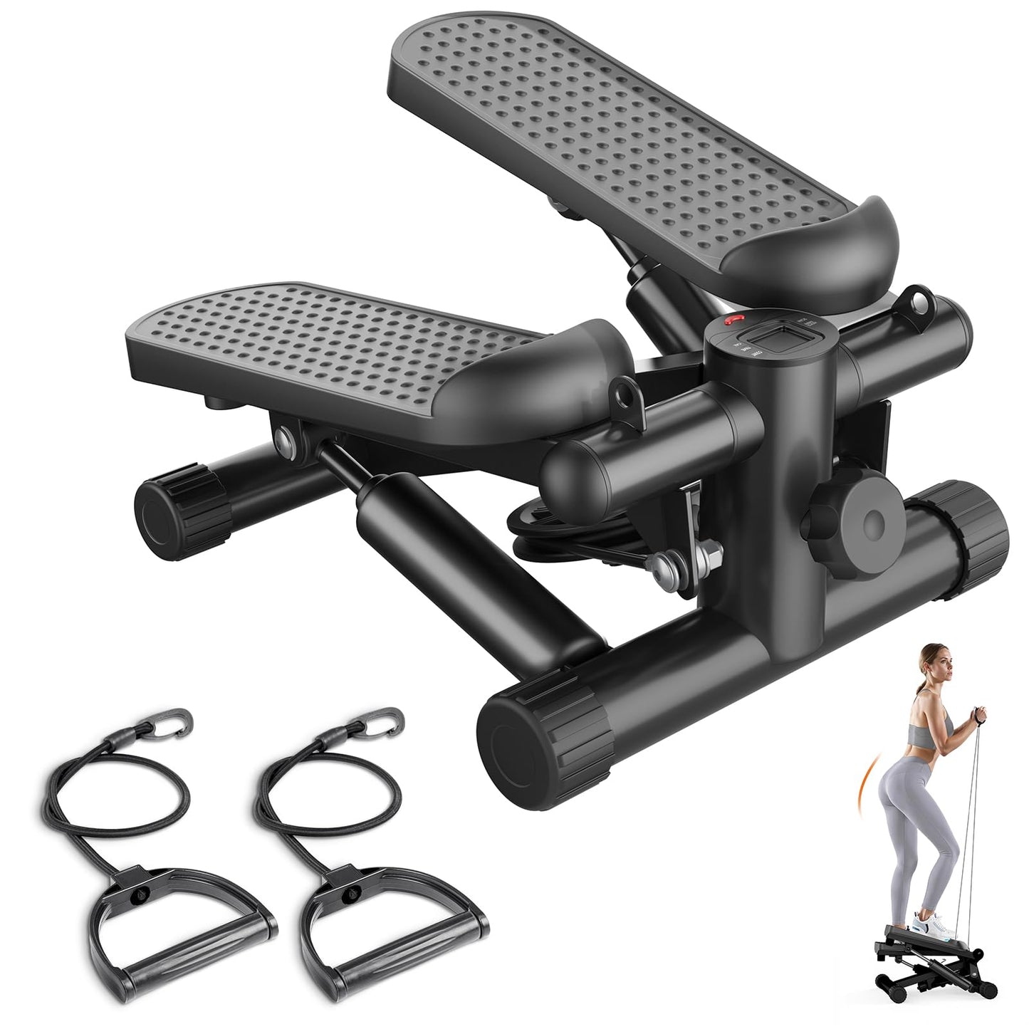 Sweetcrispy Mini Stair Steppers with Resistance Bands for Exercise at Home, Portable Exercise Twist Stepper Machine for Full Body Workout, 300LBS Capacity