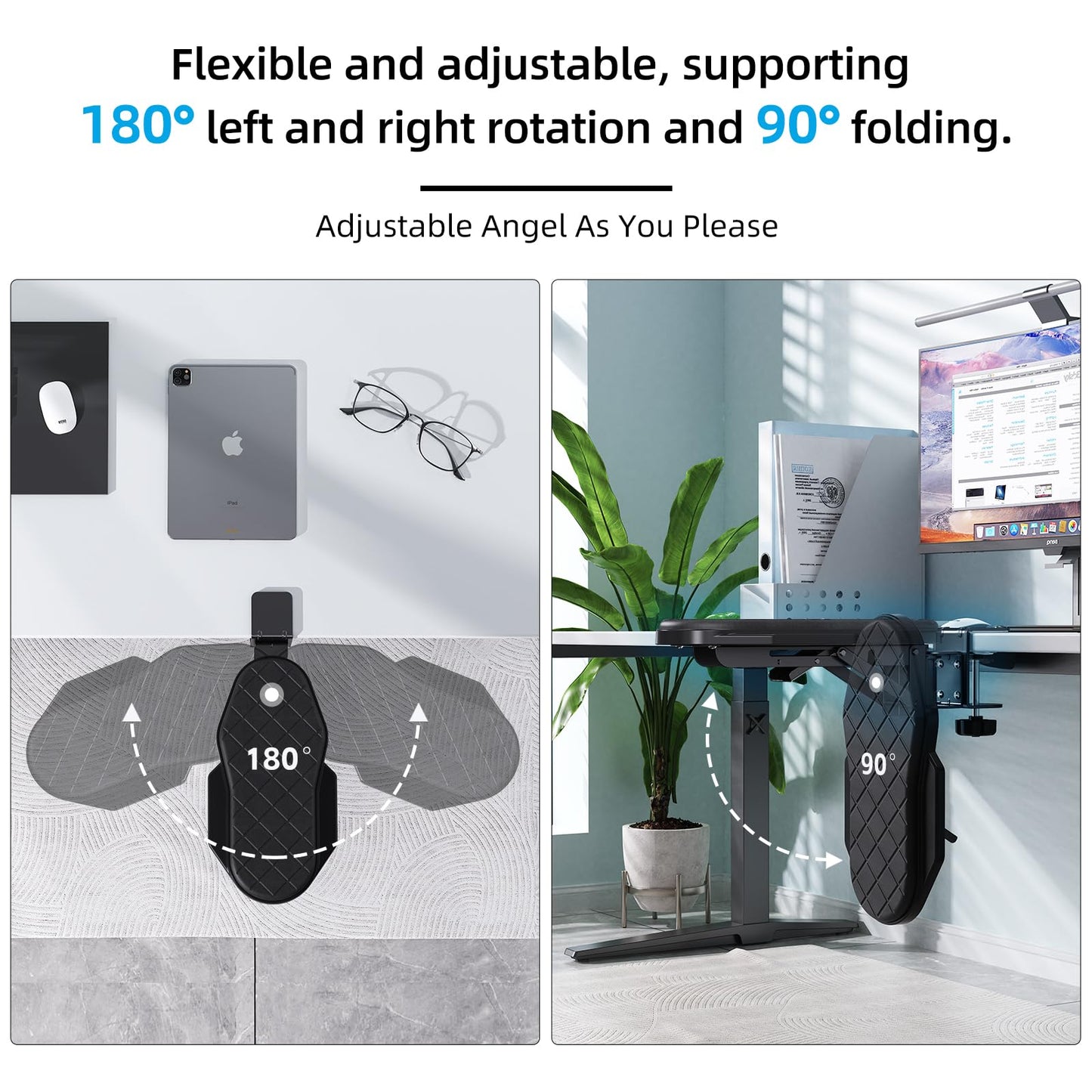 Ergonomics Desk Extender Tray, Table Mount Arm Wrist Rest Shelf, 90° Foldable Elbow Arm Support,Foldable, 180° Swivel, Computer Desk Extender Tray for Home and Office (Folding and Rotating)