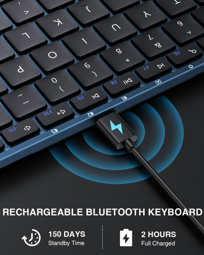 ProtoArc Foldable Bluetooth Keyboard, XK01 Folding Wireless Portable Keyboard with Numeric Keypad, Full-Size Travel Keyboards for iPad Tablet Smartphone Laptop PC Windows iOS Android, Black