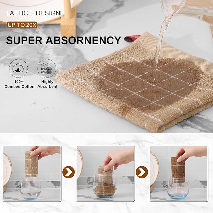 Mordimy 100% Cotton Terry Cloth Dish Cloths, Soft and Absorbent Checkered Dish
