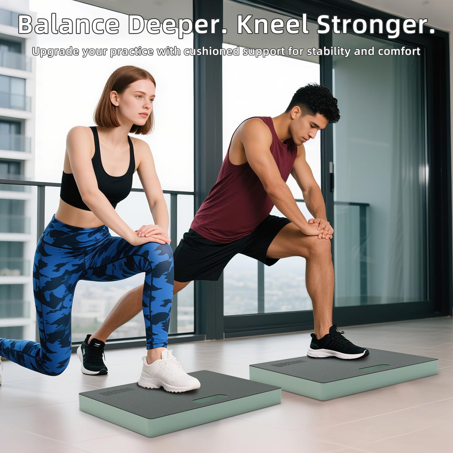 WUWAN Yoga kneeling mat, 1.5inch Thick,Knee Push-ups, Plank Support & Yoga Elbows/Knees Mat Provides Cushion for Kneeling & Elbows (Green with leather front)
