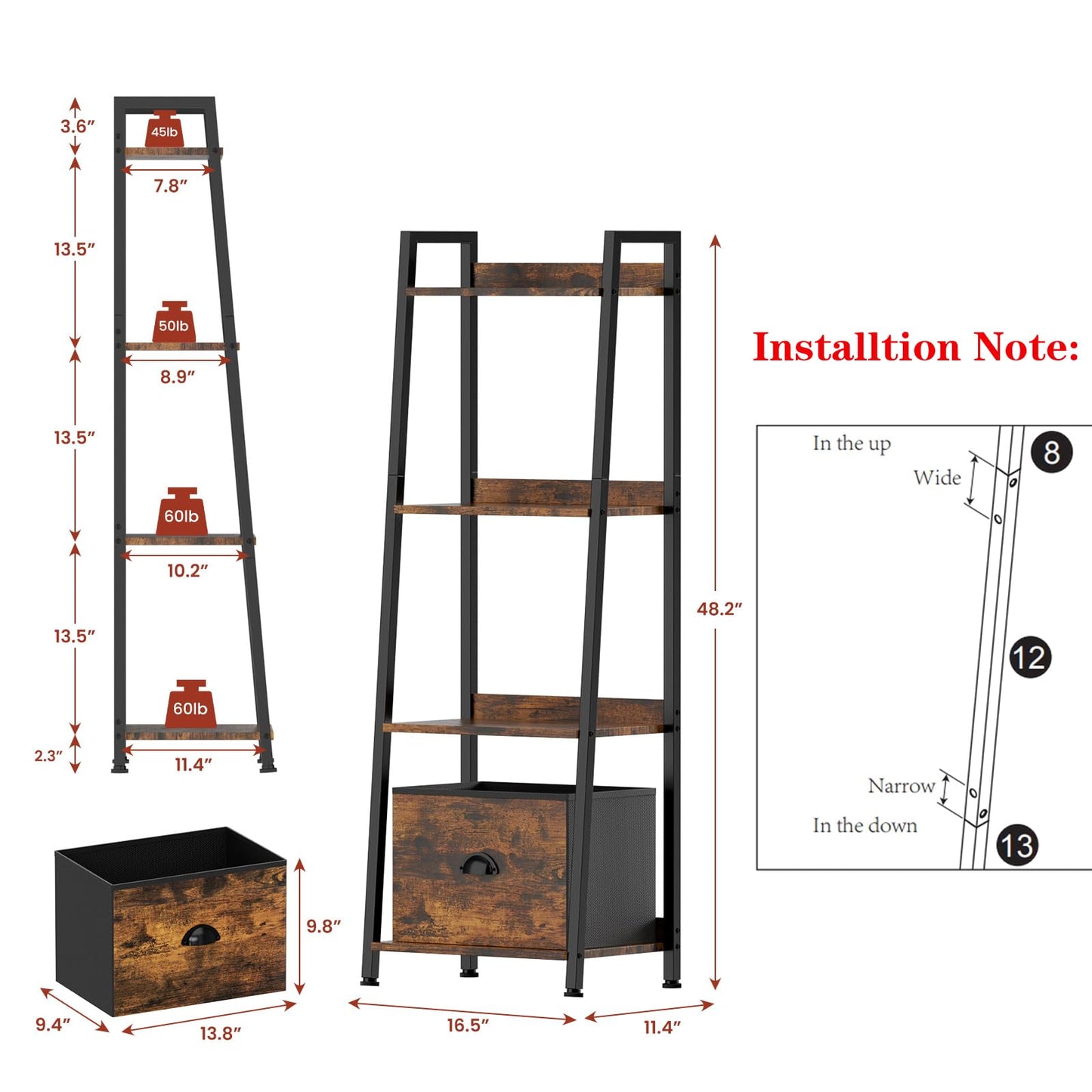 Plant Stand Indoor with Grow Lights, 4 Tiered Indoor Plant Shelf with Drawer, 48" Tall Corner Plant Stands for Indoor Plants, Metal Flower Display Shelves, Sturdy Ladder Plant Rack for Home, Patio