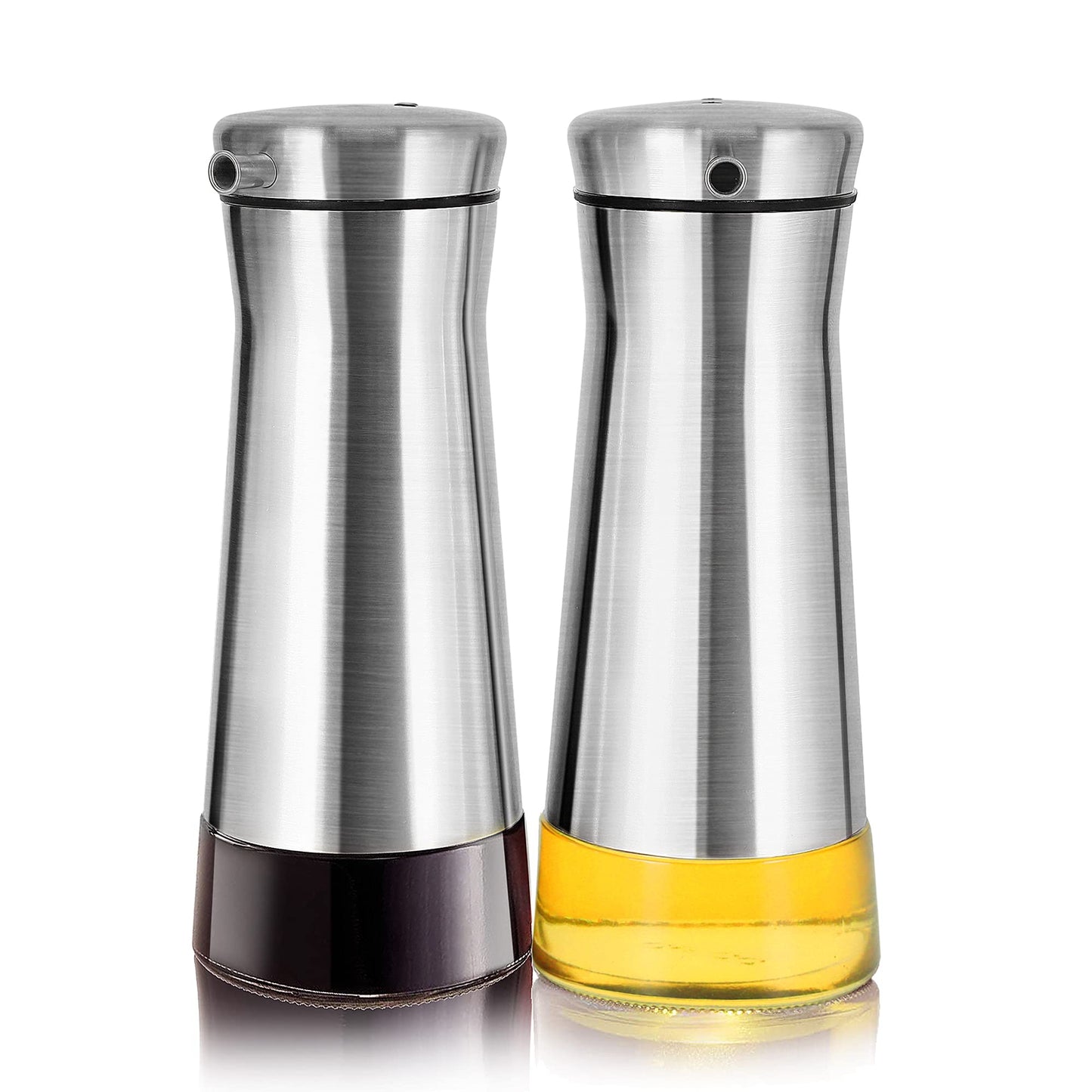 Aelga Olive Oil And Vinegar Dispenser Set -2 Pack Elegant Stainless Steel Oil Dispenser Set- Vinegar Bottle for Kitchen with No-Drip