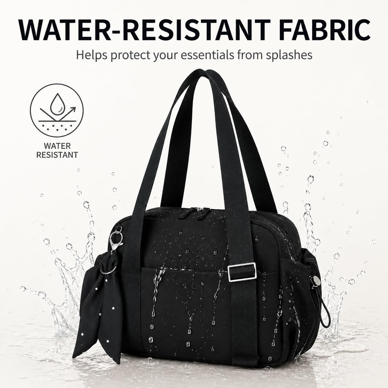 LOIDOU Small Gym Bag for Women, Mini Sports Duffel Bag with Wet Compartment, Pink Bow Pattern, Cute Workout Yoga Dance Tote (Black)