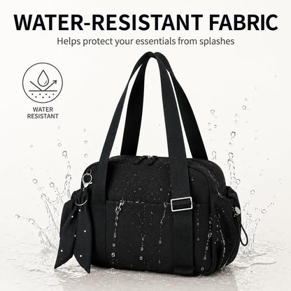 LOIDOU Small Gym Bag for Women, Mini Sports Duffel Bag with Wet Compartment, Pink Bow Pattern, Cute Workout Yoga Dance Tote (Black)