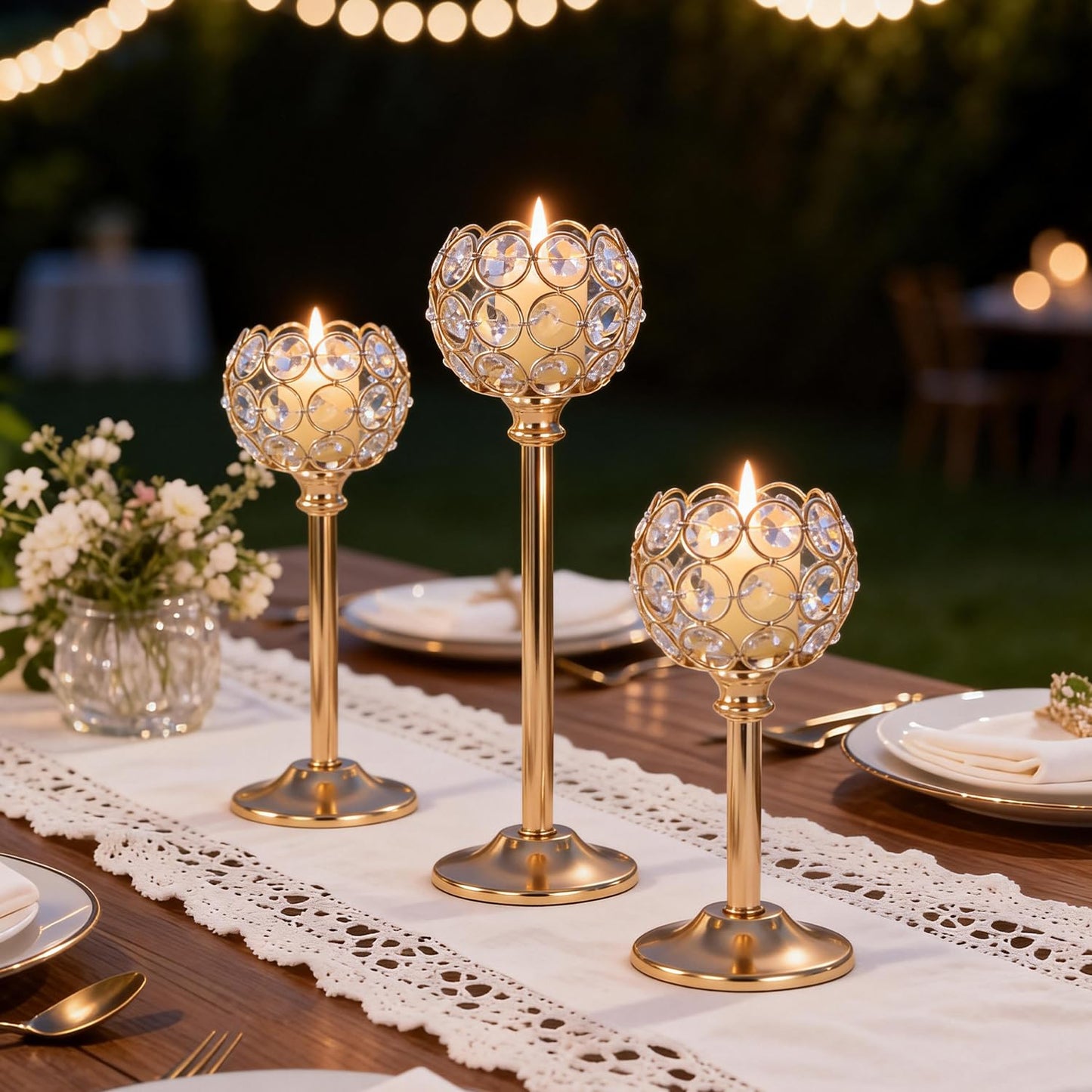 Oakernel Gold Crystal Candle Holders Candlestick Holders - 2 Sets Tall Bling Bowl Candelabra Centerpieces for Dining Table, Wedding, Party & Fireplace Mantel Decor,6Pcs