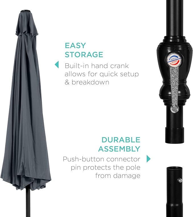 Best Choice Products 10ft Outdoor Table Compatible Steel Polyester Market Patio Umbrella w/Crank and Easy Push Button Tilt