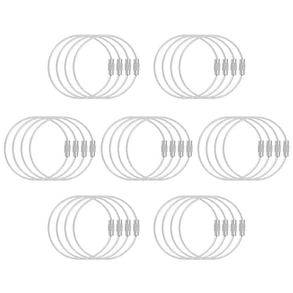 DFTOA-30 Pack 6 inch Extendable Wire Keychain Cable/Luggage Tags/Loops Holder/ID Tag Keeper, Silver Cable Key Ring