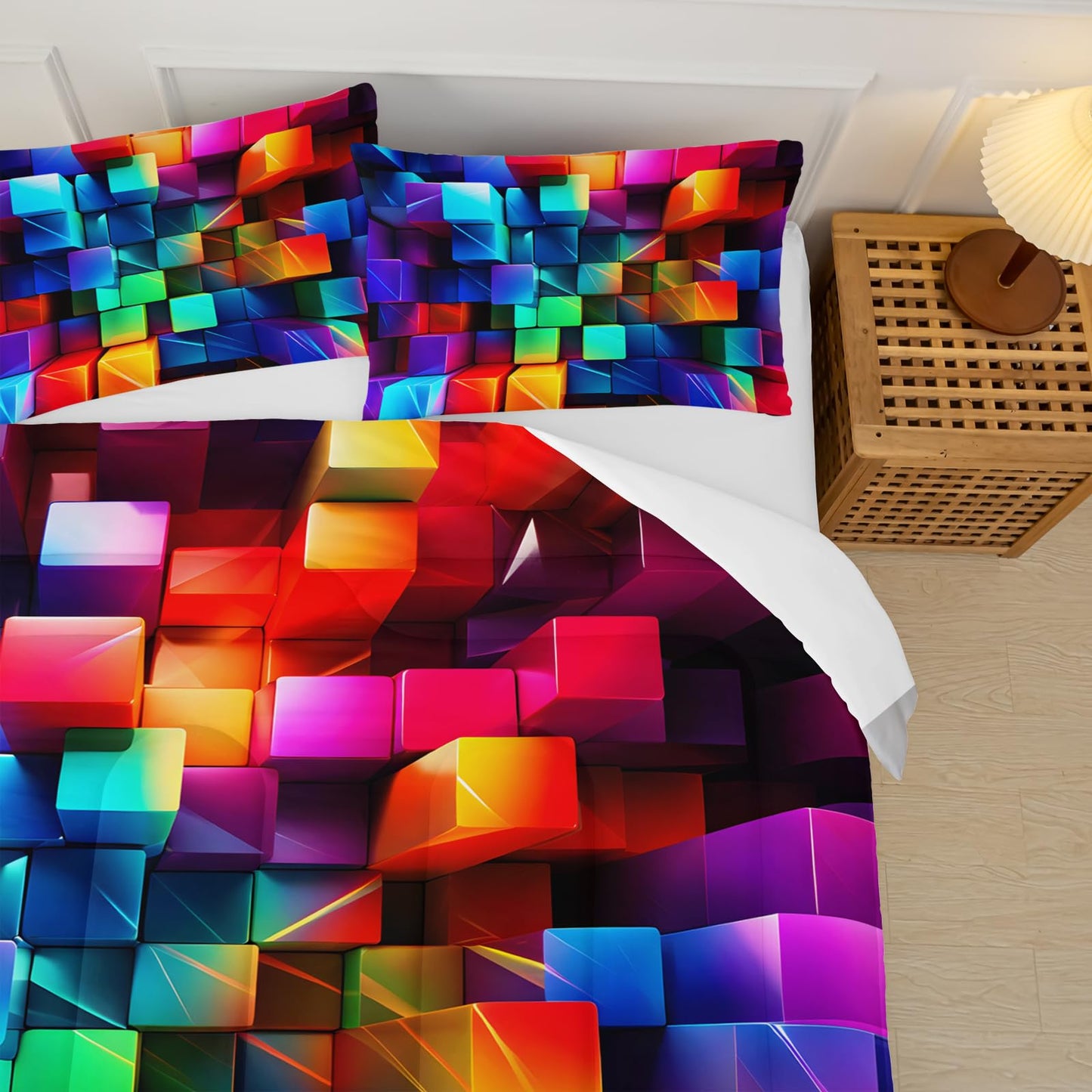 lneffble Colorful Checkered Comforter Set Queen，3D Checkered Chic Gingham Bedding Set Queen with 1 Comforter with 2 Pillow Case