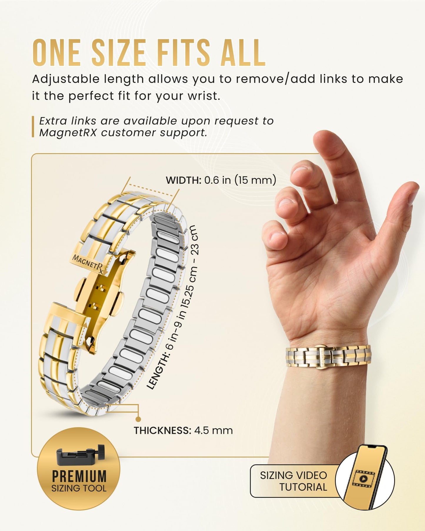 MagnetRX® Magnetic Bracelets for Men - EllipseMAX 5X Strength 5,000 Gauss Magnets - Designed in USA & Patent Pending - Premium Titanium Mens Magnetic Bracelet & Adjustable Length (Silver/Gold)