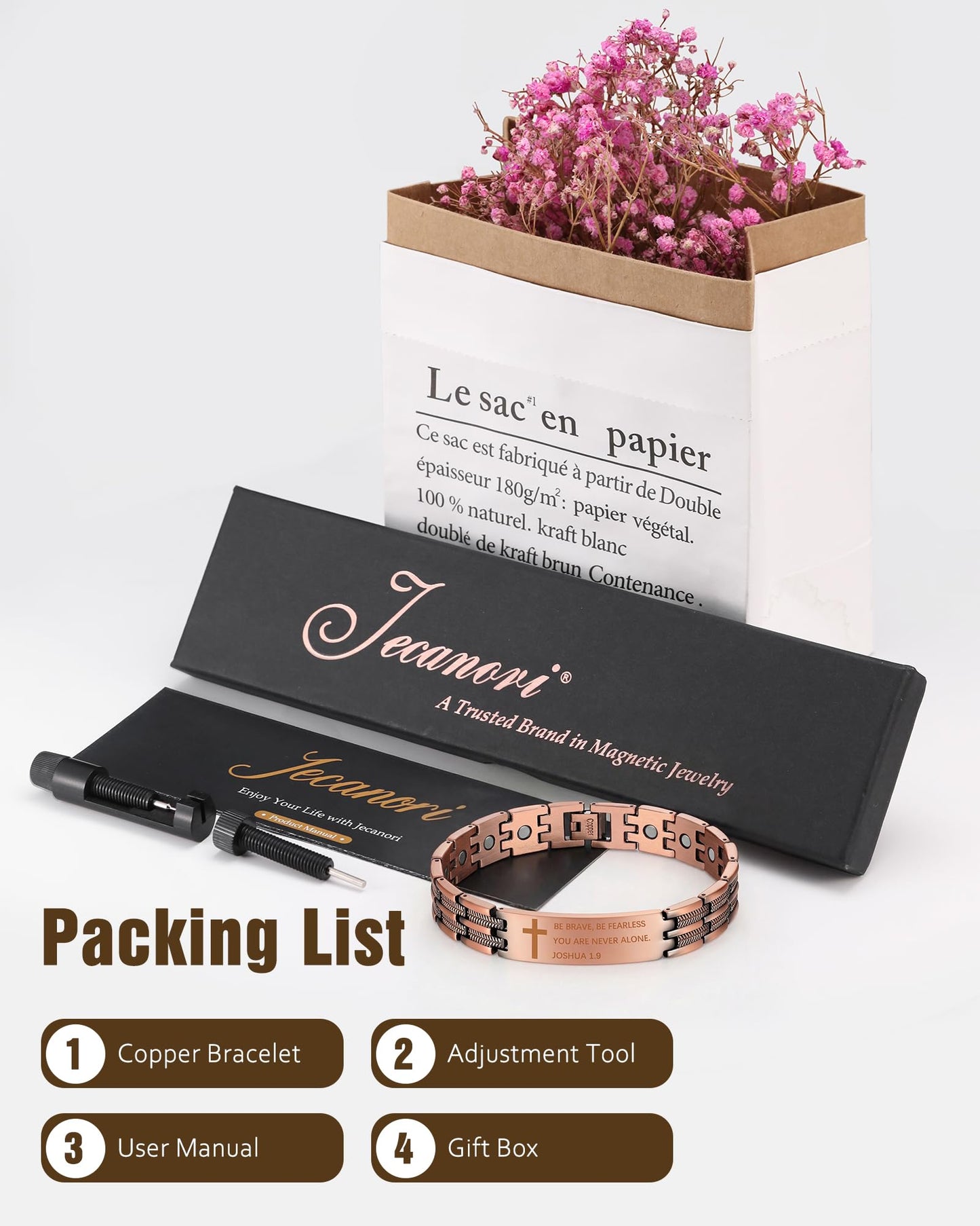 Jecanori 2X Copper Magnetic Bracelet for Men,Ultra Strength Cross Bracelet Include Adjustable Link, Jewelry Gift